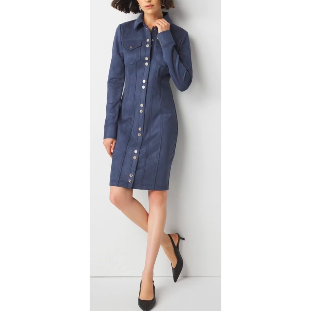 White House Black Market Long Sleeve Faux Suede Shacket Dress